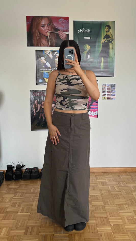 Vintage 90's Techwear Khaki Cargo Maxi Skirt (36 EU / UK 8 / US 4)
