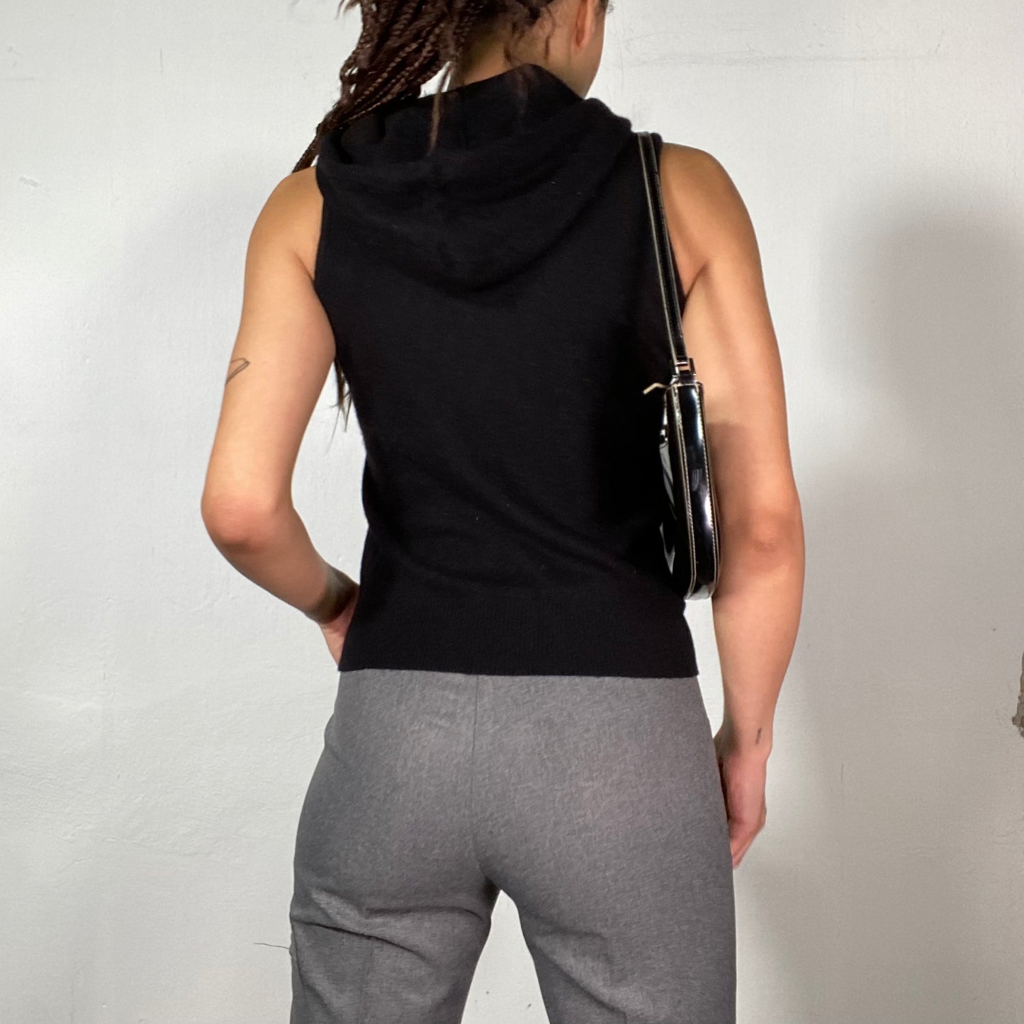 Vintage 90's Grunge Black Zip Up Vest with Hood (S)