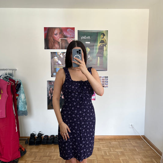Vintage 90's Romantic Purple Floral Milkmaid Dress (38 EU / UK 10 / US 6)