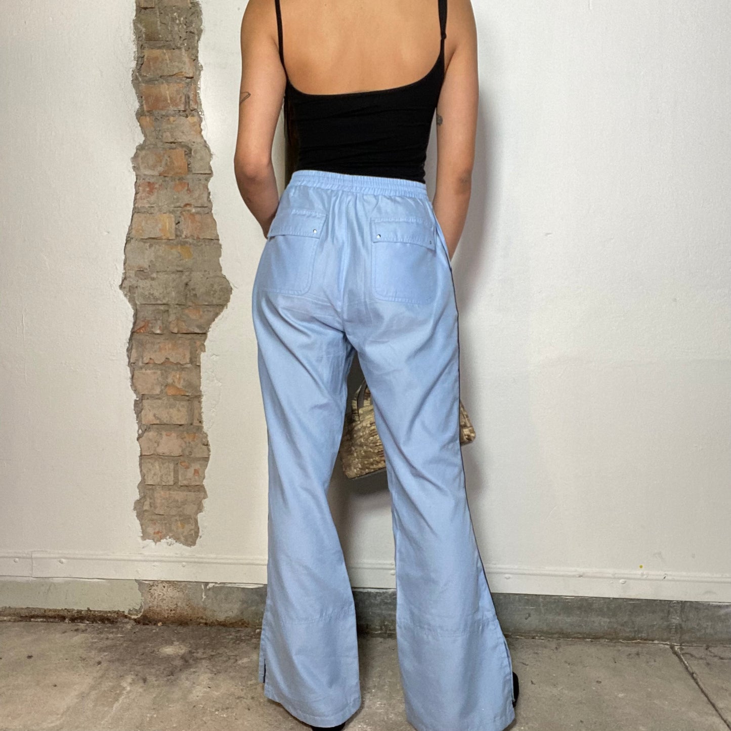 Vintage 2000's Sporty Baby Blue Track Pants with Toggle and Side Slit (XS/S)