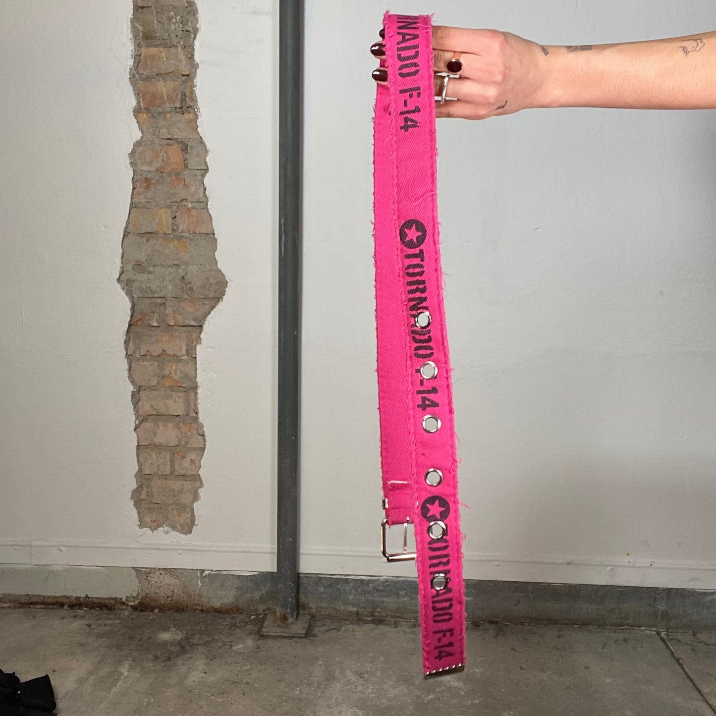 Vintage 2000's Grunge Pink Belt with Writing Print