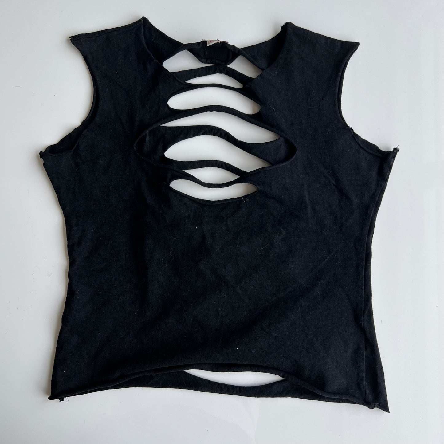Vintage 90's Rave Grunge Black Front and Back Slashed Tank Top (S)
