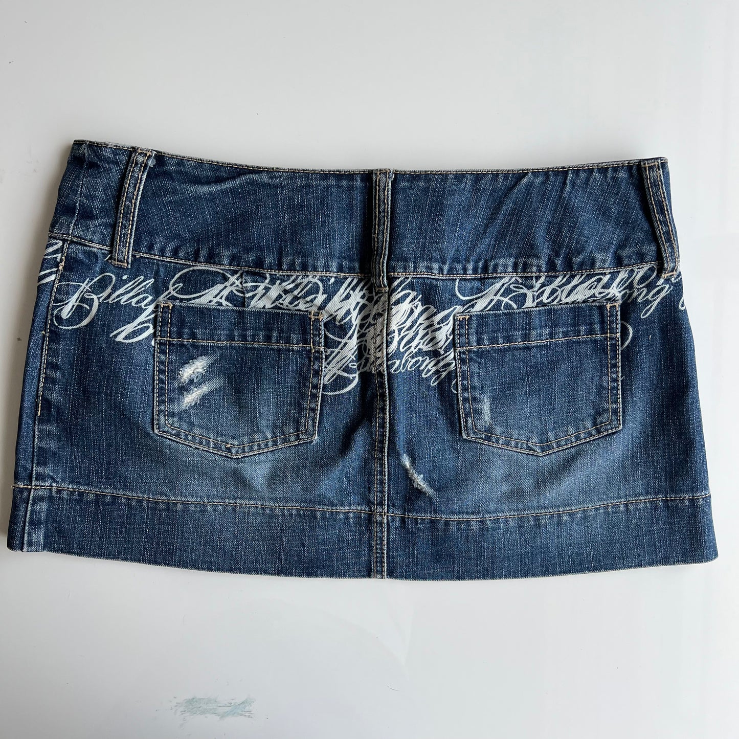 Vintage Y2K Low Waist Denim Mini Skirt with Writing Print (36EU / UK 8 / US 4)