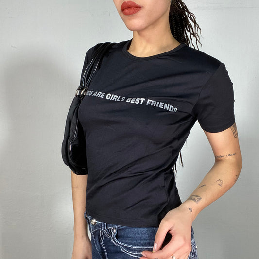 Vintage 2000's 'Diamonds Are Girls Best Friends' Black Shirt (S)