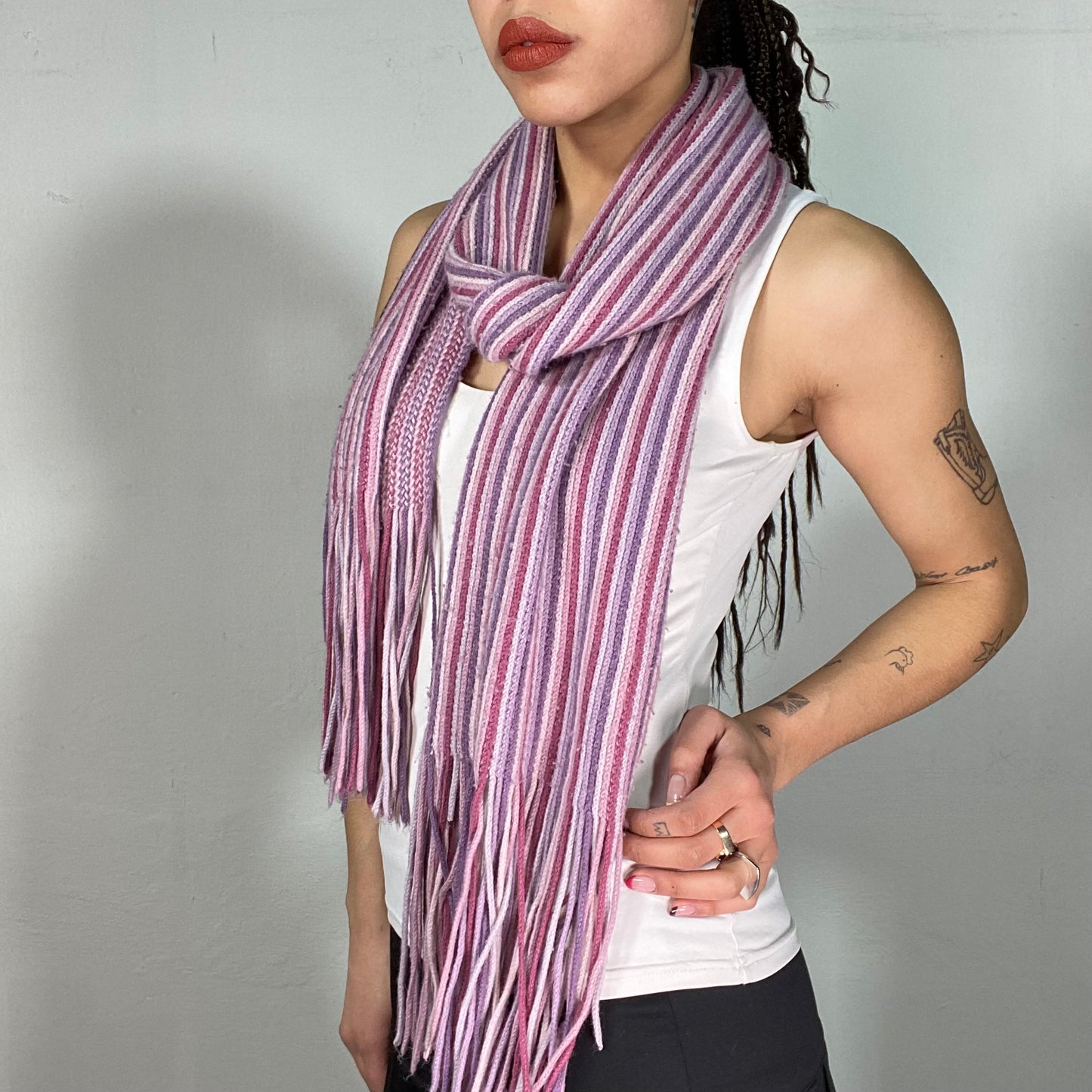 Vintage 2000's Gilmore Girls Pink Striped Knit Scarf
