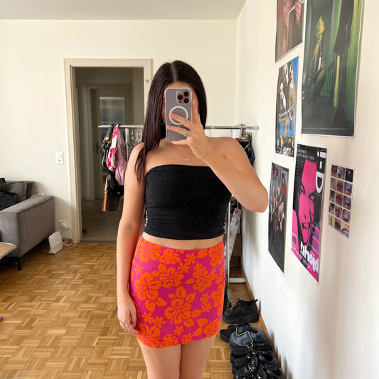 Vintage 90's Summer Hawaiian Orange and Khaki Skirt (34 EU / UK 6 / US 2)