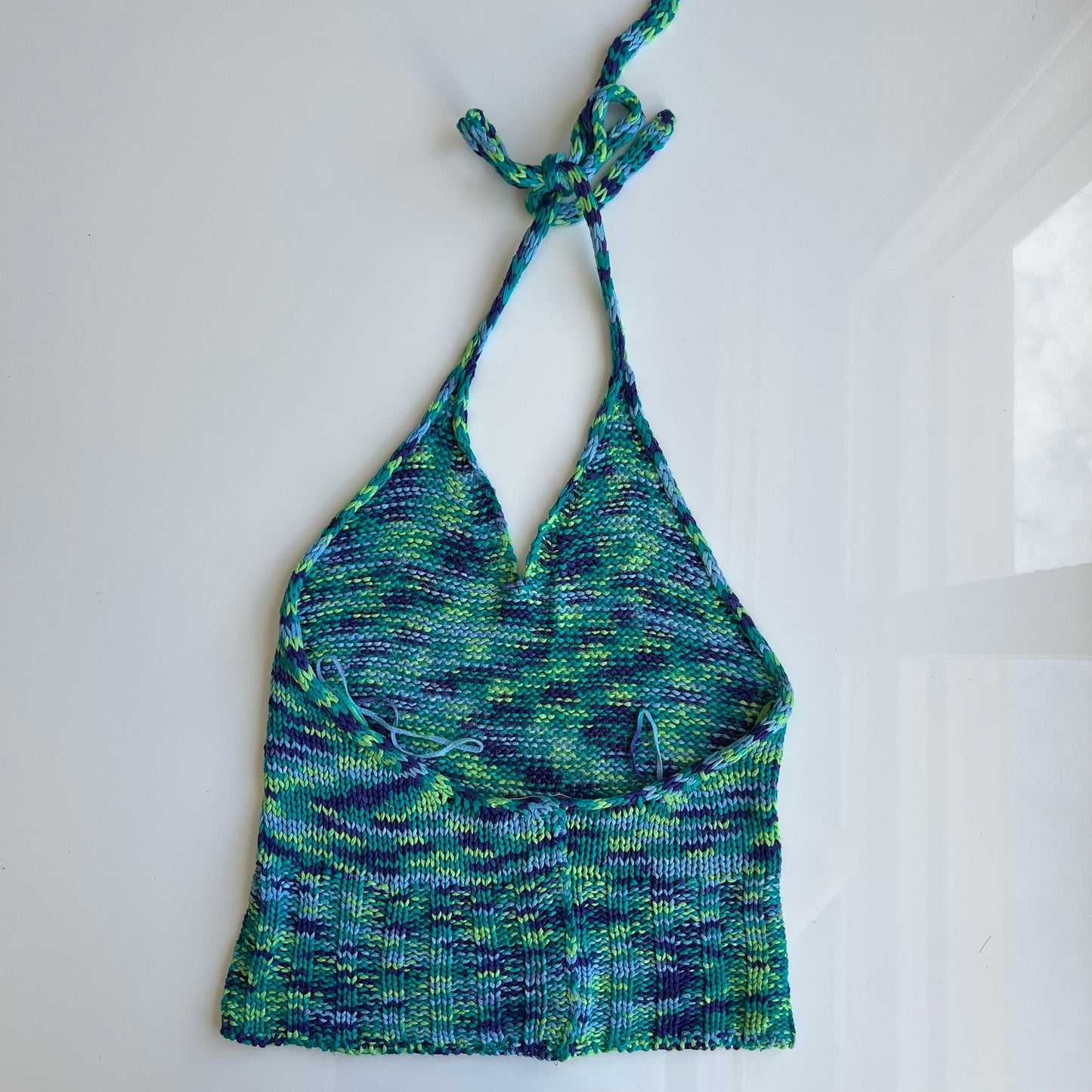 Vintage 90's Festival Blue and Green Crochet Halter Top (S)