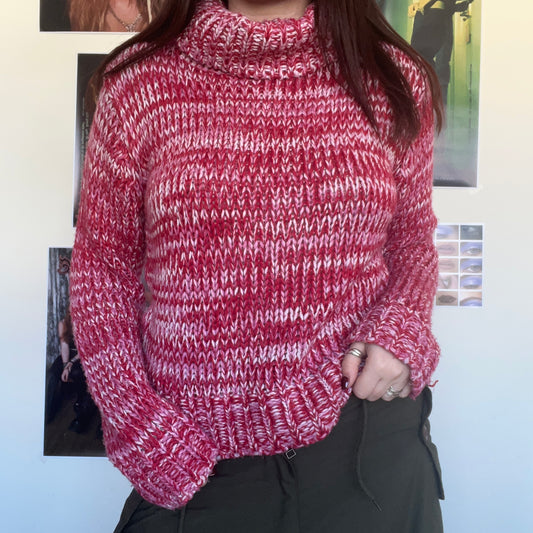Vintage 90's Pink and White Rollneck Sweater (M/L/XL)