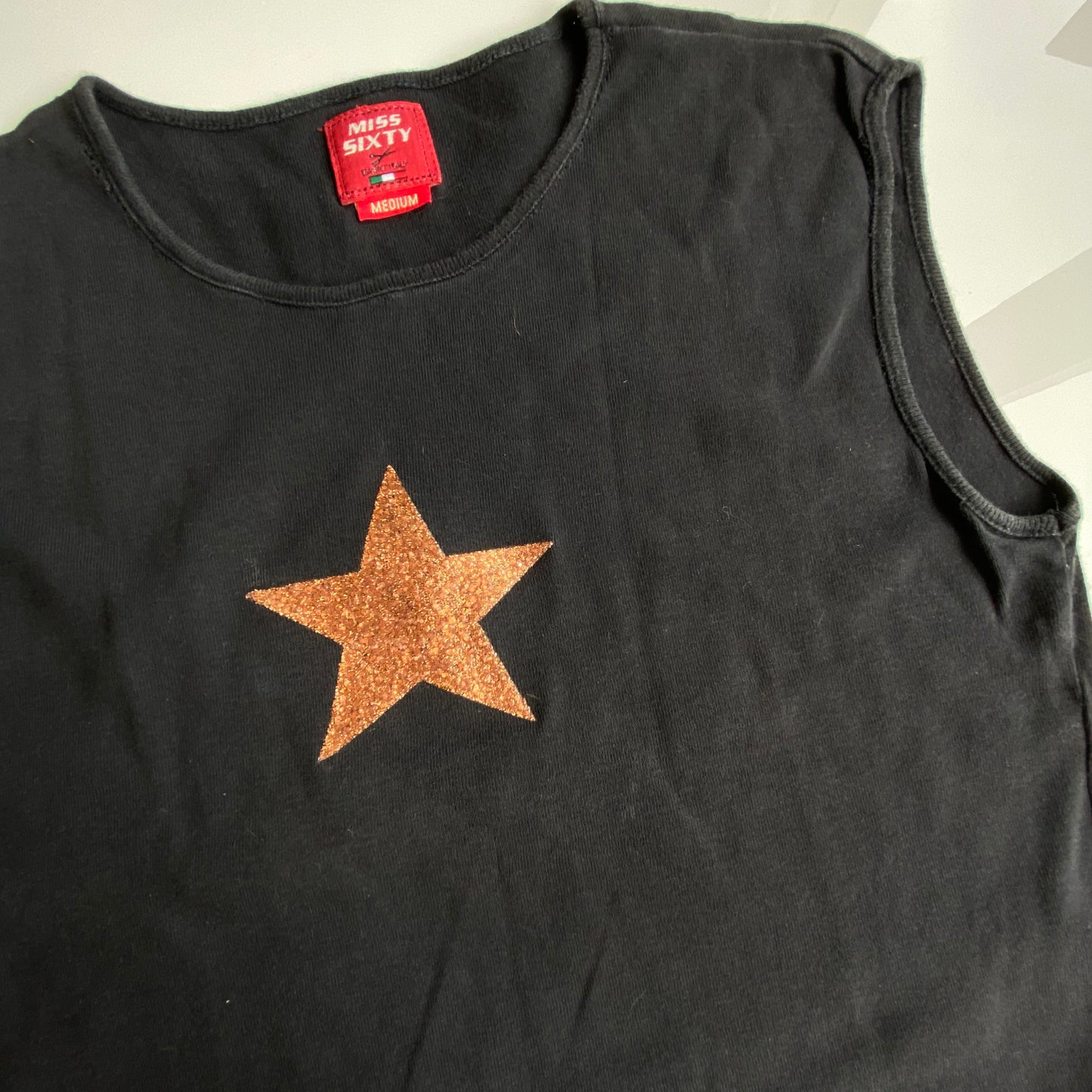 Vintage 90's Miss Sixty Black Tank with Copper Star (S/M)
