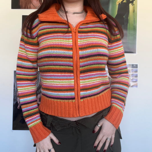 Vintage 90's UNIF Style Rainbow Stripe Zip Up Sweater (S/M)