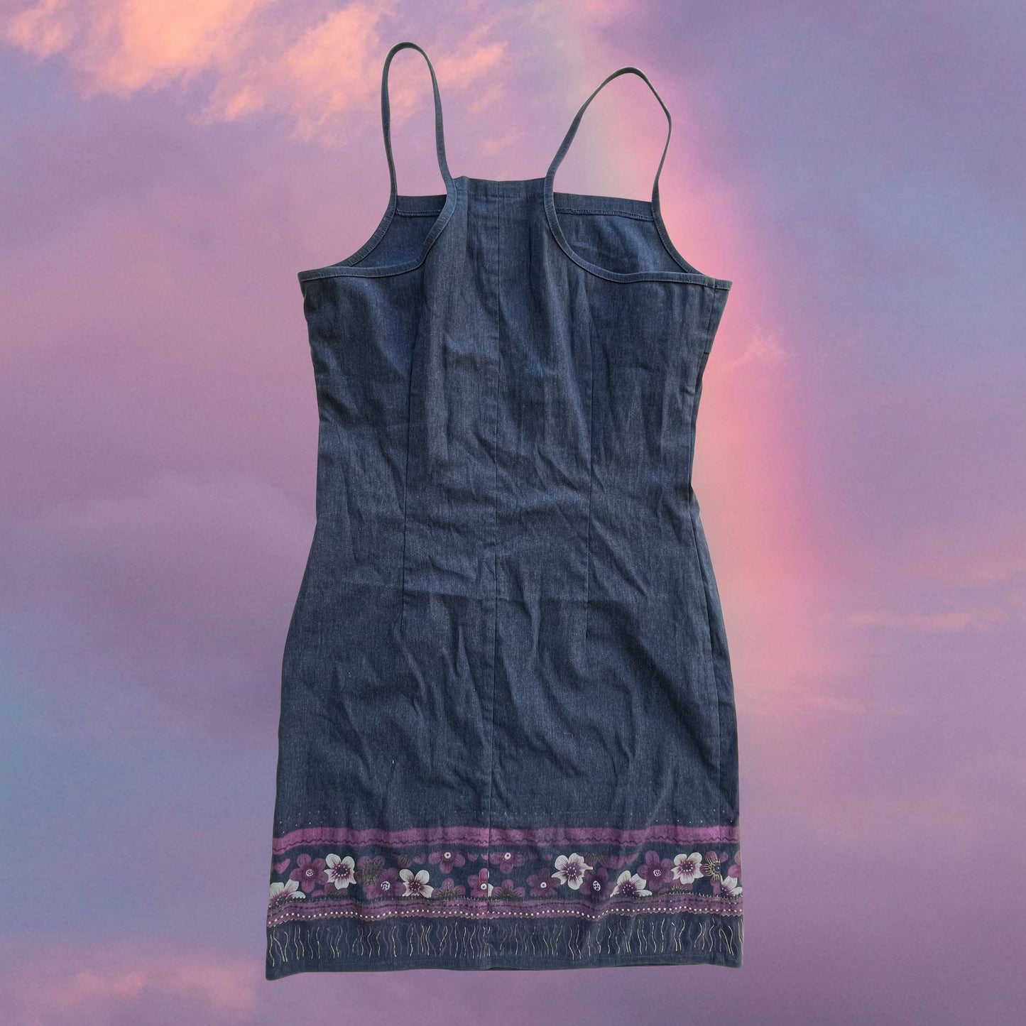 Vintage 90's Boho Hippie Denim Mini Dress (M)