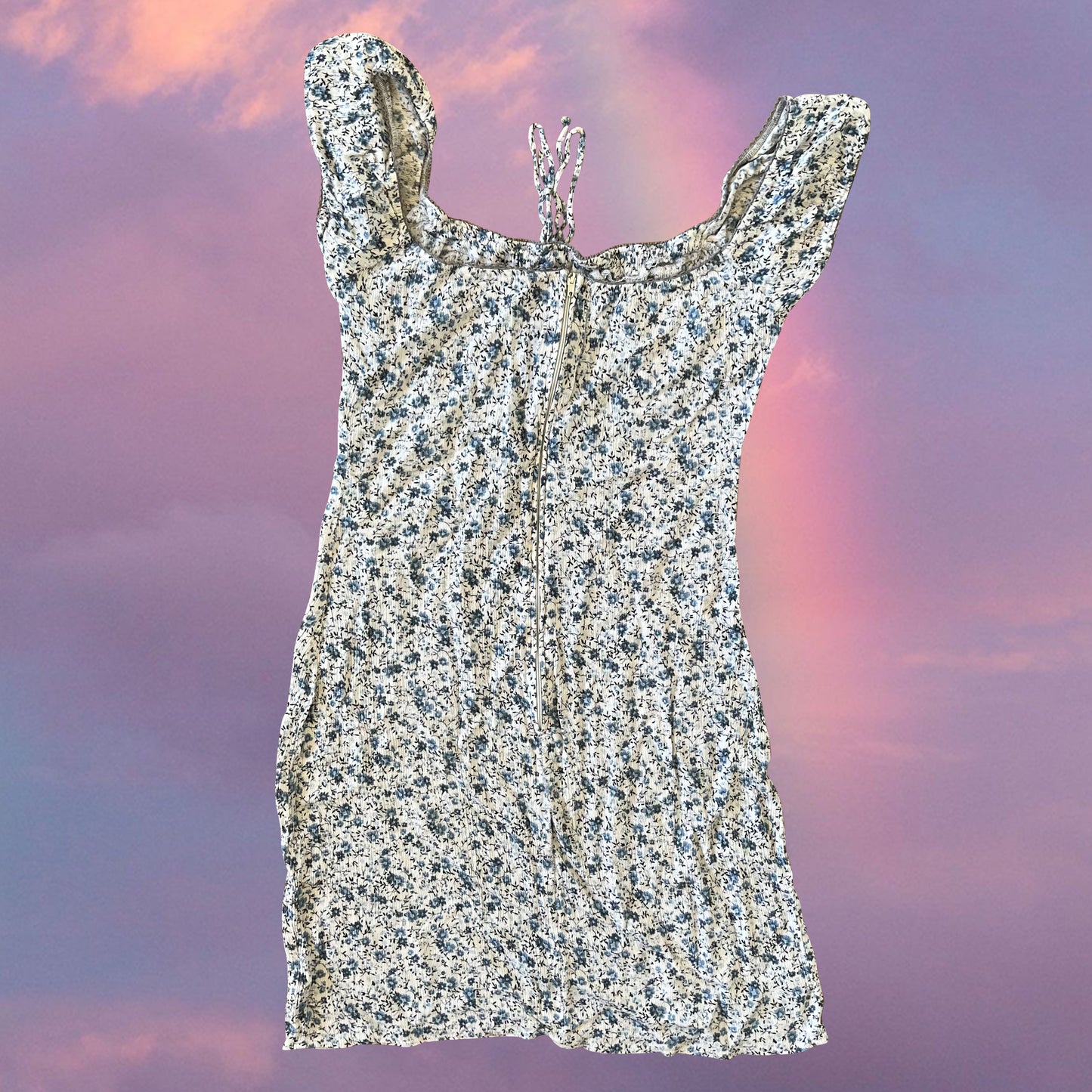 Vintage 90's Romantic Blue and White Floral Milkmaid Dress (S)