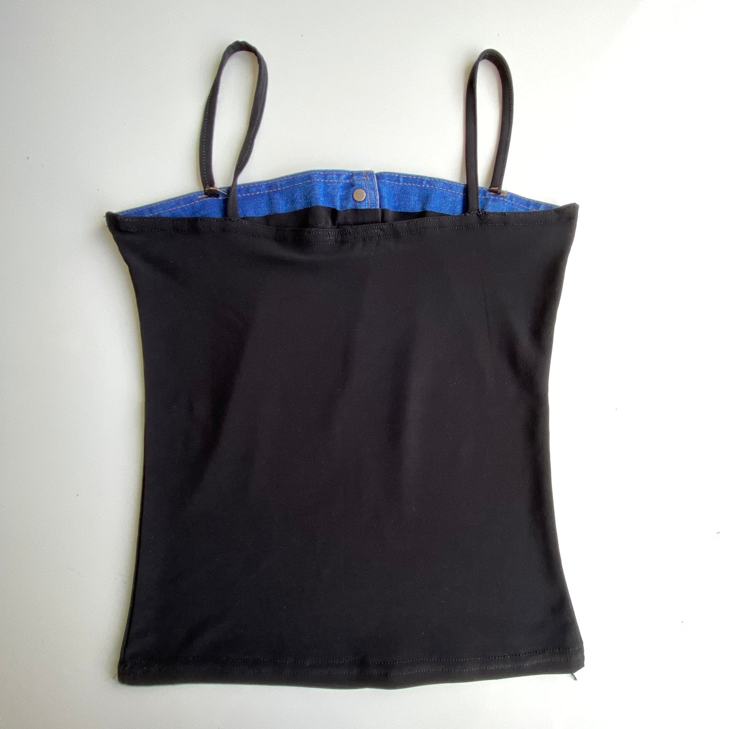 Vintage 90's Rock Black Cami Top with Denim Trim (S)