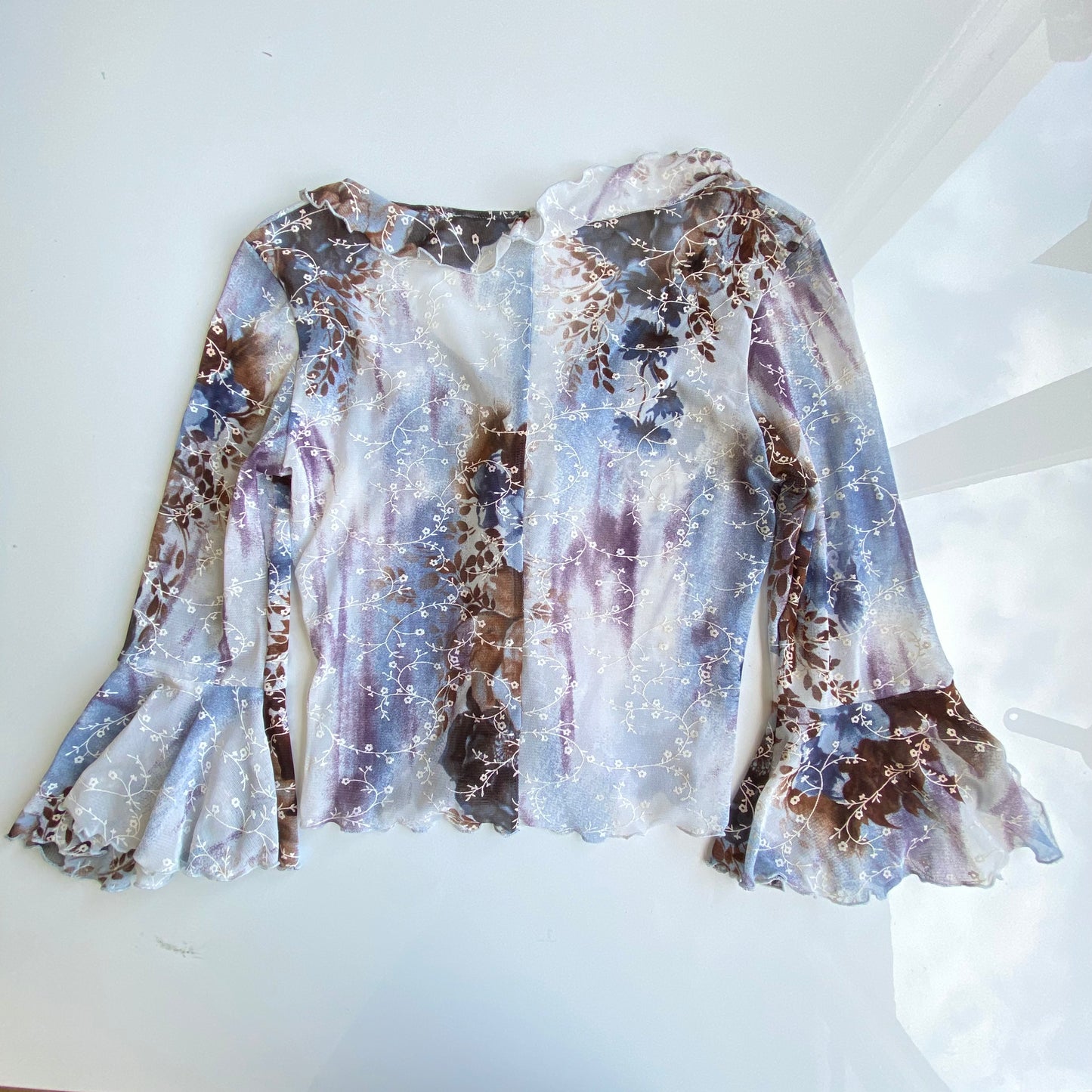 Vintage 90's Fairy Hippie Floral Mesh Top with Flared Sleeves (S/M)