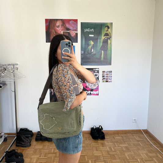 Vintage 90's Skater Grunge Khaki Crossbody Messenger Bag