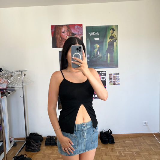 Vintage 90's Model Off Duty Black Open Front Cami Top (XS)