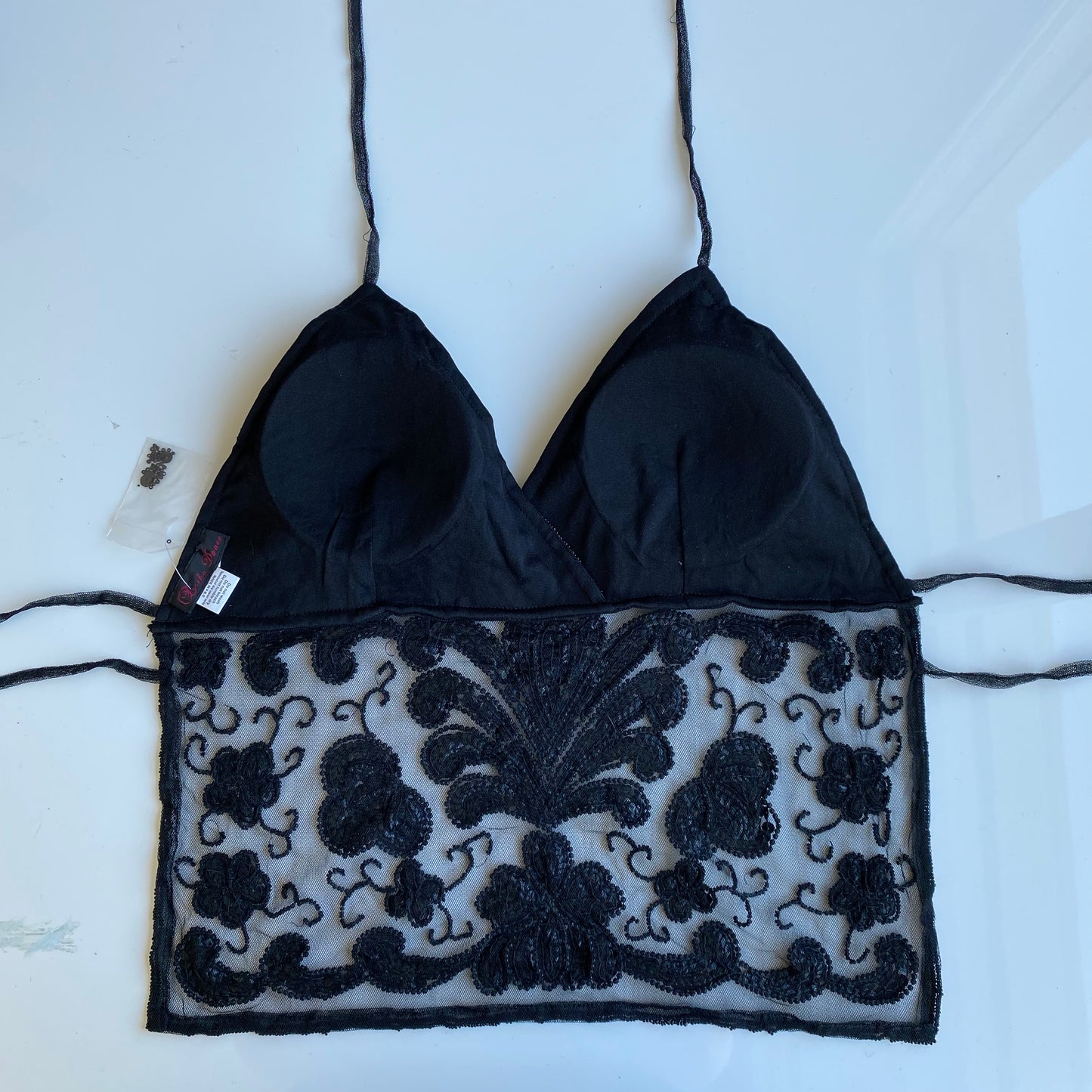 Vintage 90’s Festival Black Beaded Butterfly Sequins Backless Halter Top (S-M)