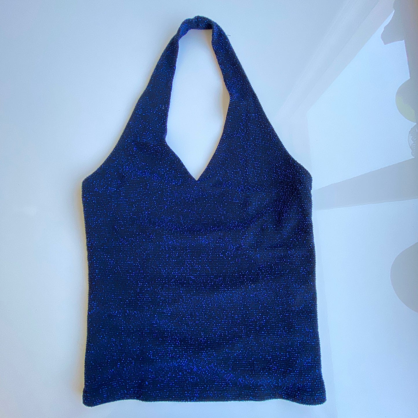 Vintage 90’s Clubwear Blue Glitter Backless Halter Top (XS/S)