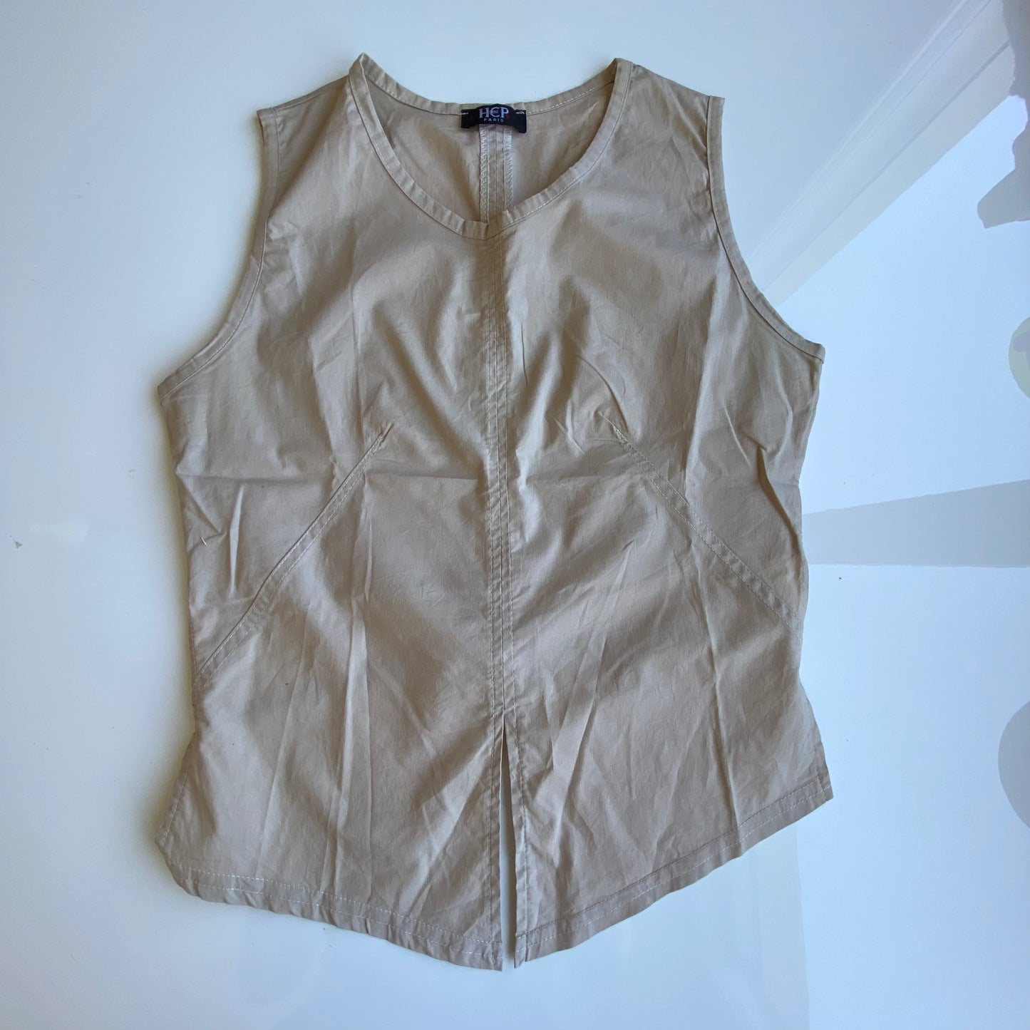Vintage 90’s Clubwear Tan Backless Halter Top with Front Slit (S)
