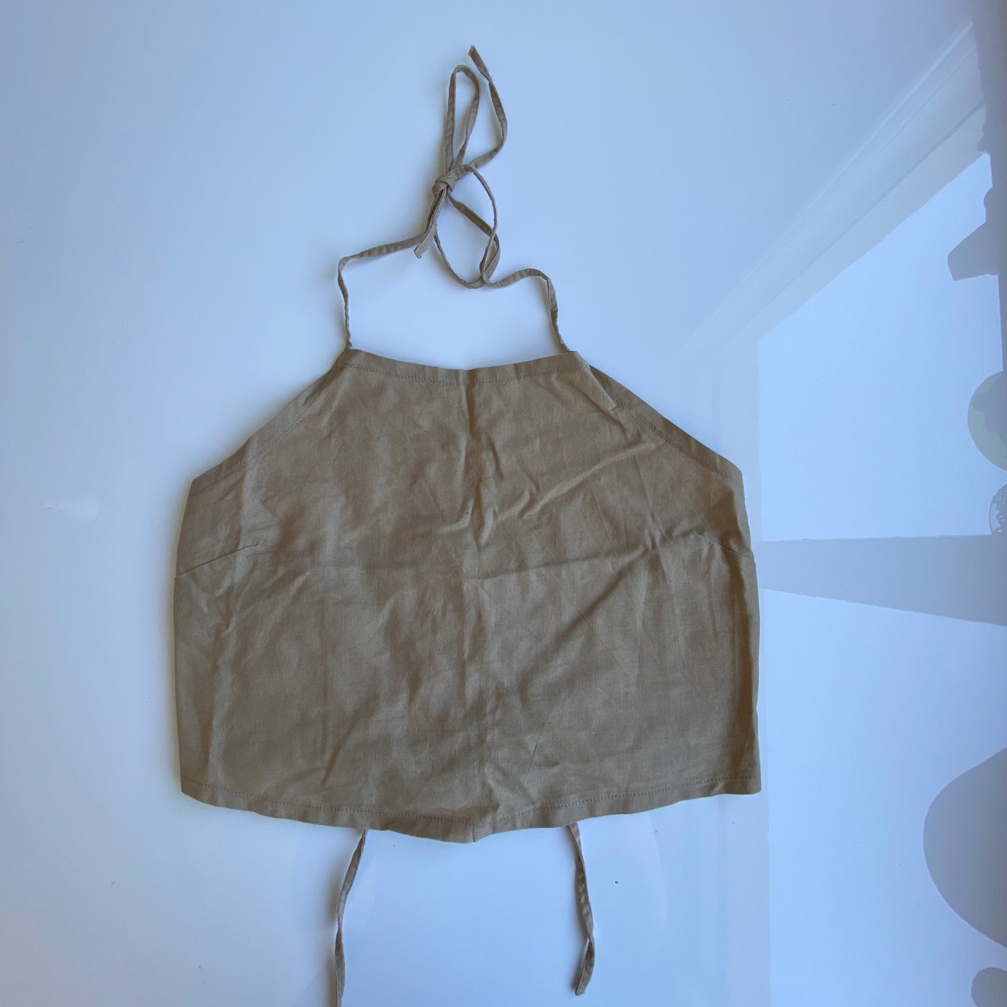 Vintage 90’s Festival Beige Linen Backless Halter Neck Top (XS/SS)