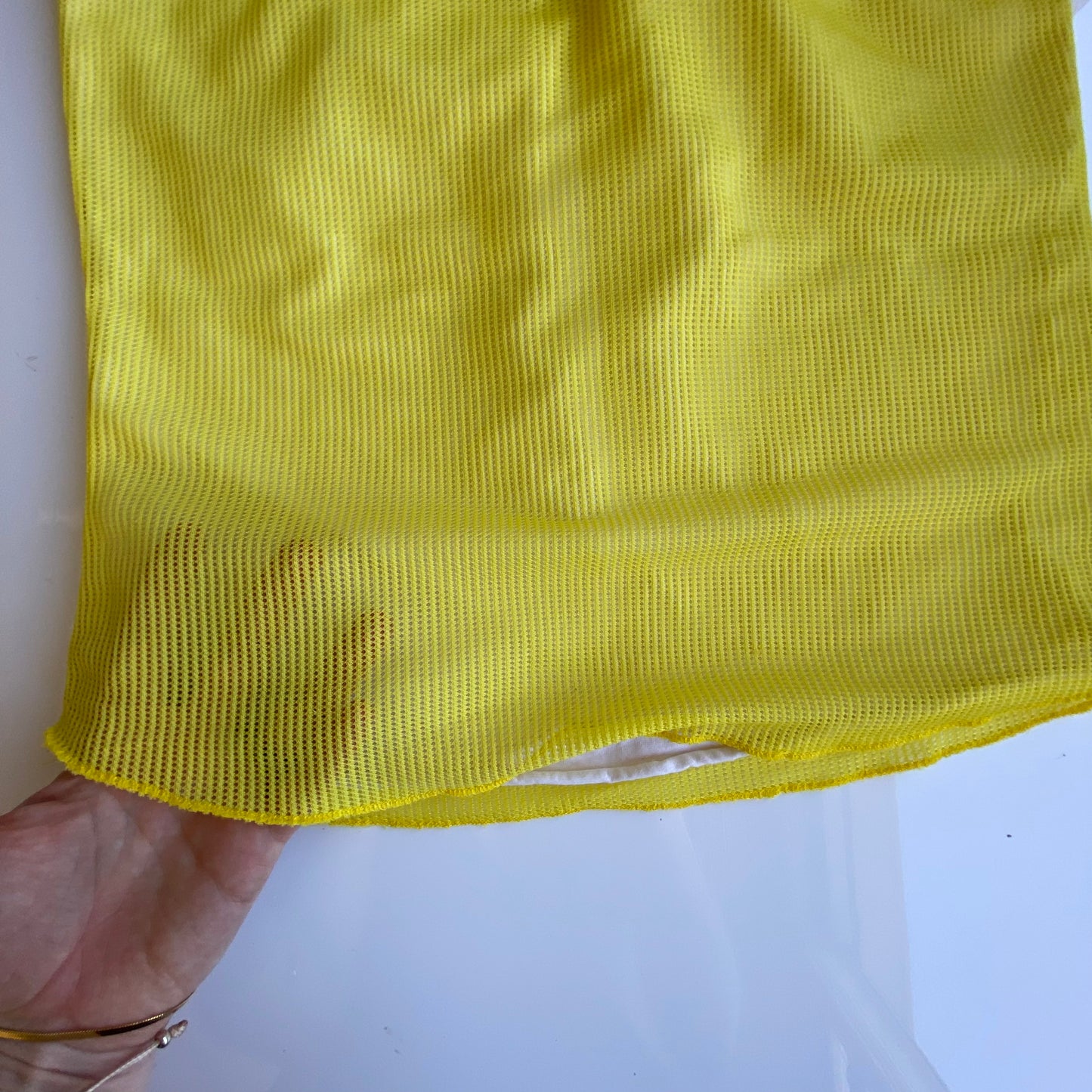 Vintage Y2K Sporty “2005” Yellow Strapless Tube Top with Side Drawstrings (L)