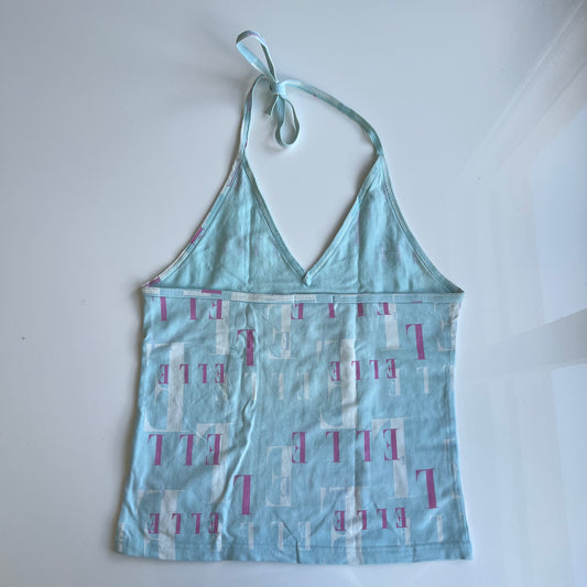 Vintage 90's Sporty ELLE Logo Baby Blue Halter Top (M)