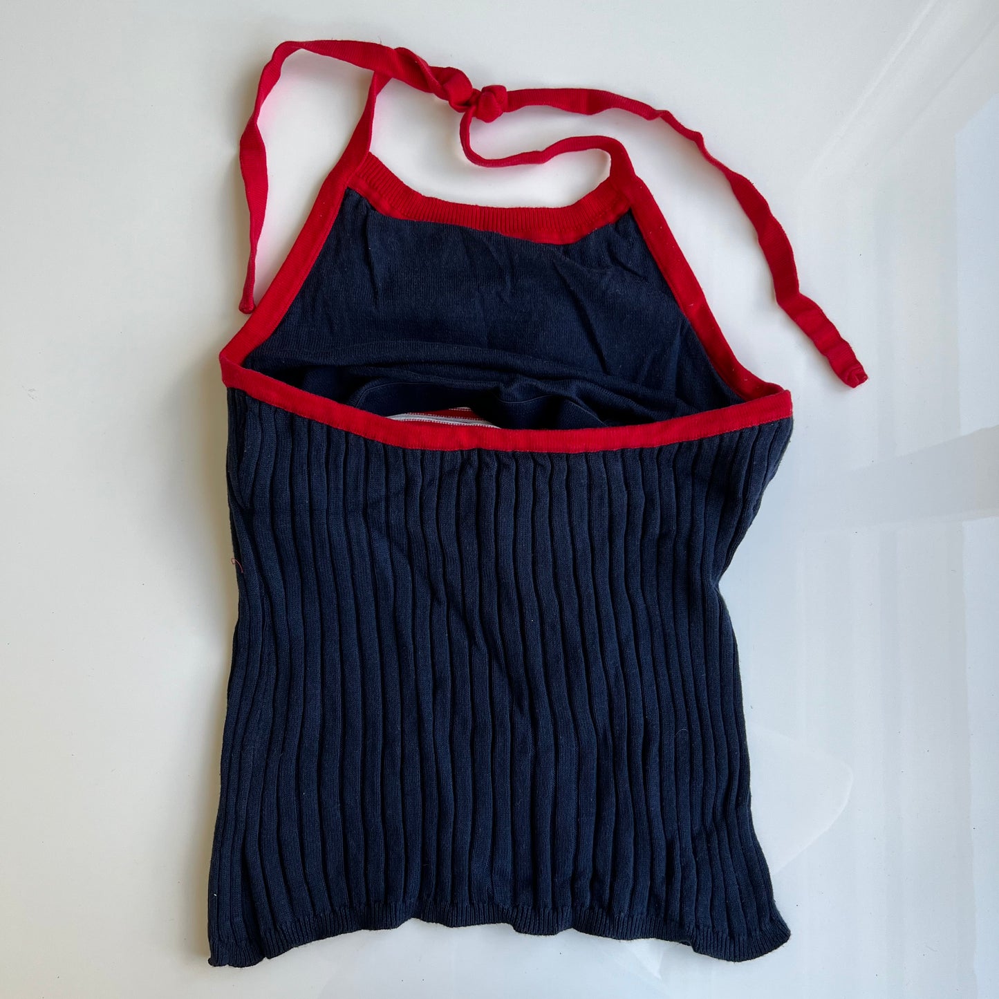 Vintage 90's Sporty Skater Polo Ralph Lauren Jeans Embroidered Logo Navy Knit Halter Top (M/L)