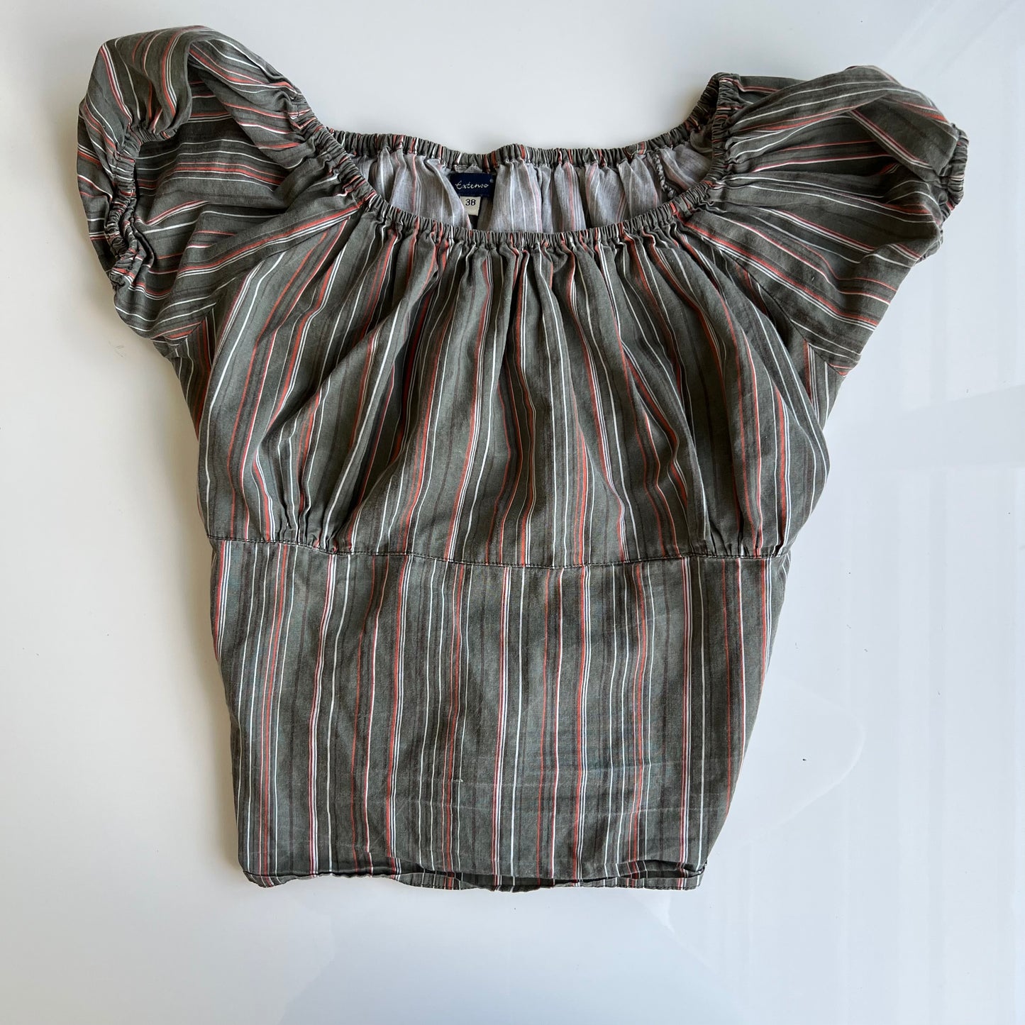 Vintage 90's Backless Milkmaid Top in Green Striped (M)