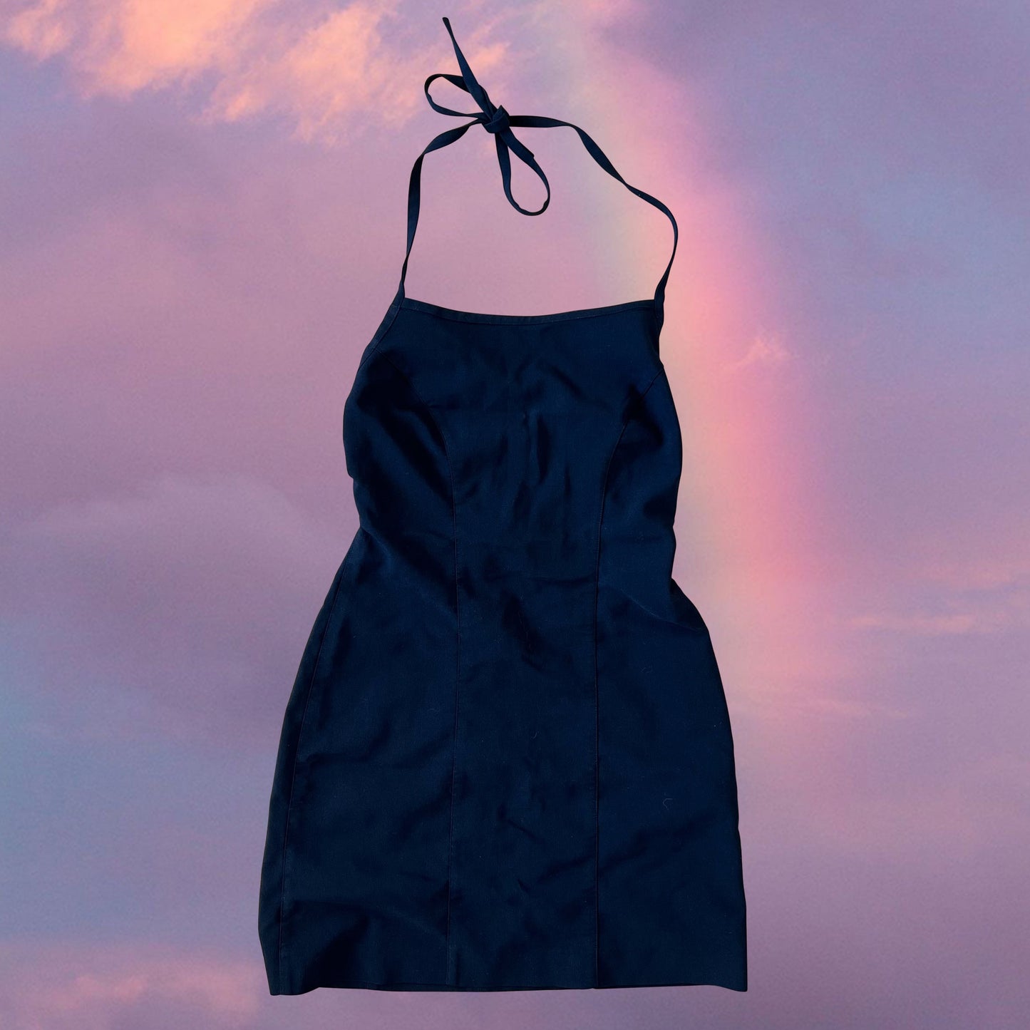Vintage 90's Model Off Duty Black Halter Dress (36 EU / UK 8 / US 4)