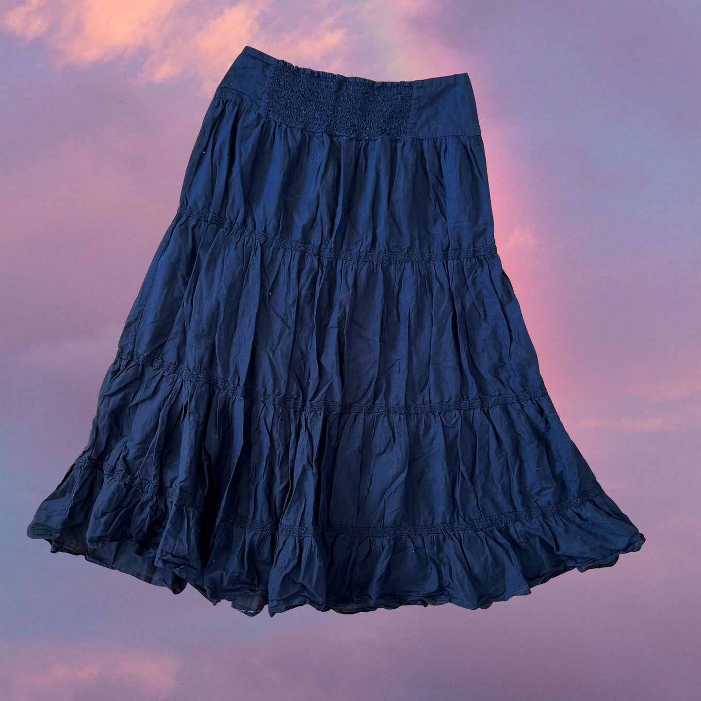 Vintage 90's Indie Hippie Black Boho Maxi Skirt (S)