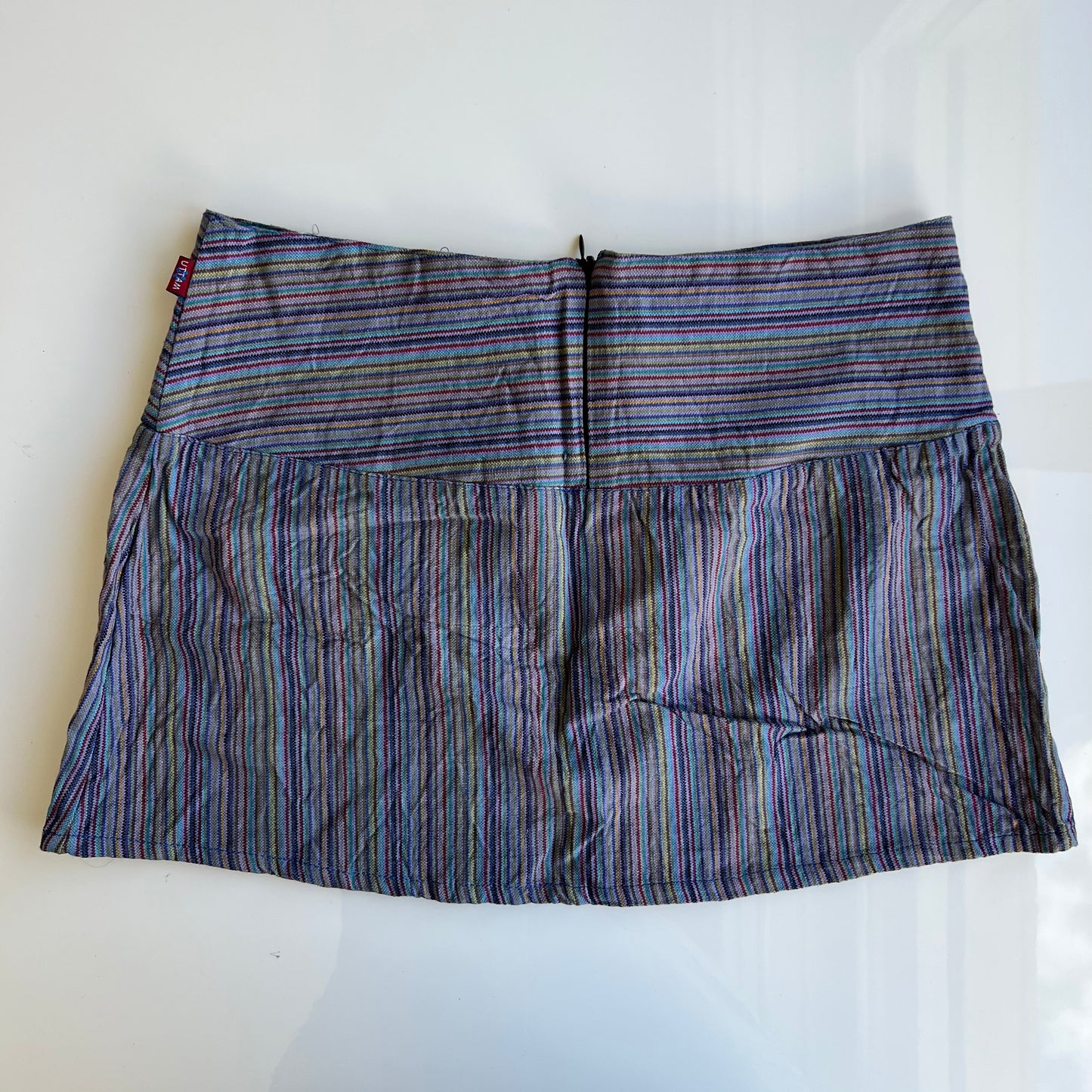 Vintage 90's Indie Hippie Blue Striped Mini Skirt (S)
