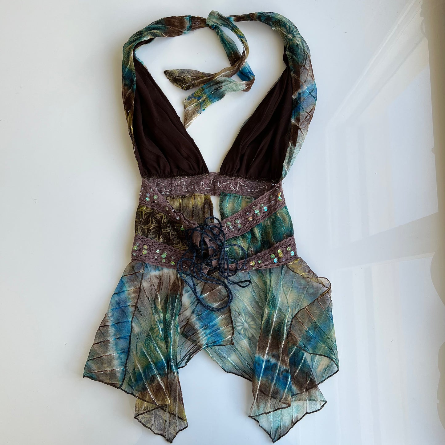 Vintage 90's Boho Fairy Backless Beaded Halter Top (XS/S)