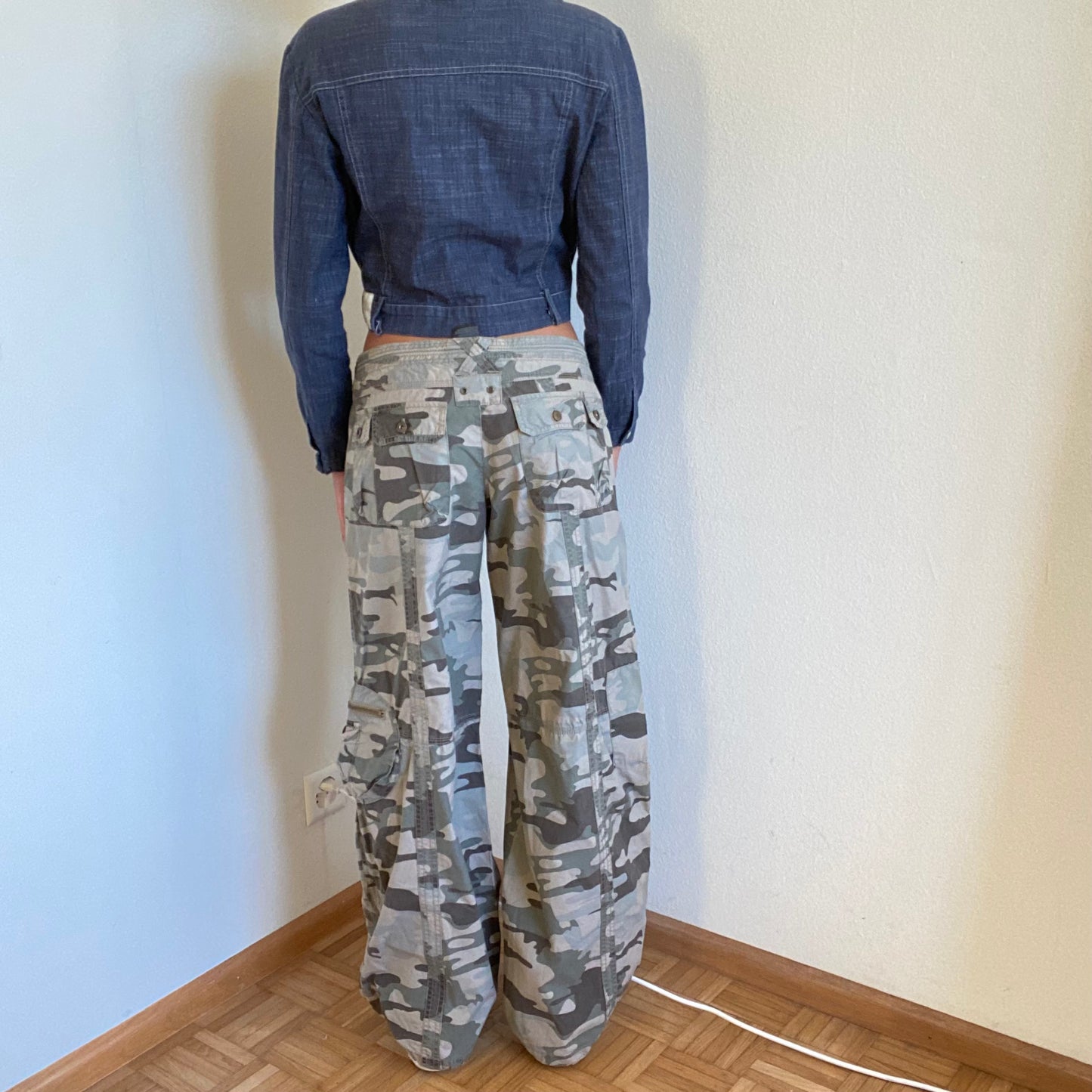 Vintage 90's Rave Camo Cargo Parachute Pants with Toggles (S)