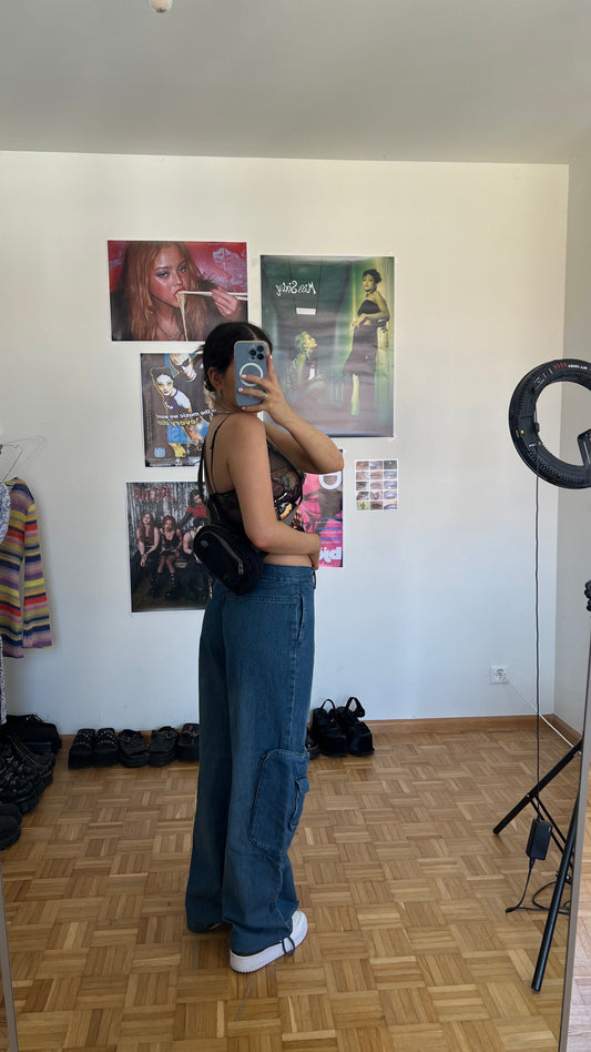 Vintage 90's Techwear Rave Black One Shoulder Backpack