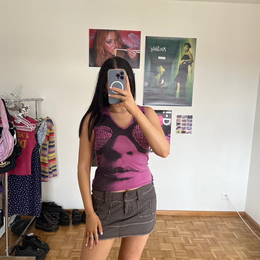 Vintage 90's Funky Groovy Screen Print Purple Mesh Top (S/M)
