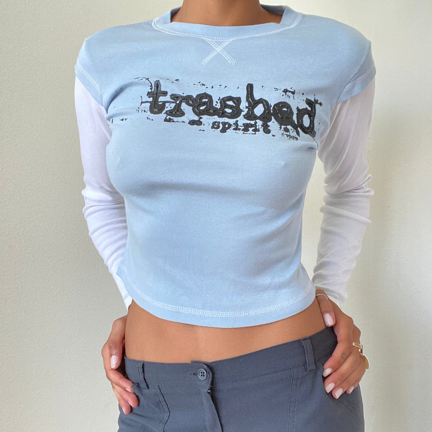 Vintage 90’s Skater Blue and White Layered Longsleeve Top (S)