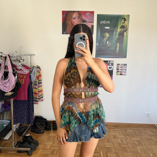 Vintage 90's Boho Fairy Backless Beaded Halter Top (XS/S)
