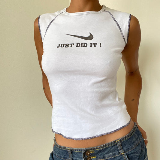 Vintage 90’s Sporty "Just DID It" White Baby Tee (S)