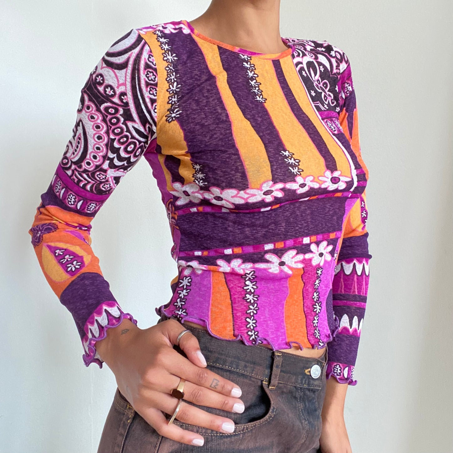 Vintage 2000’s Funky Purple and Orange Mesh Longsleeve Top (S)