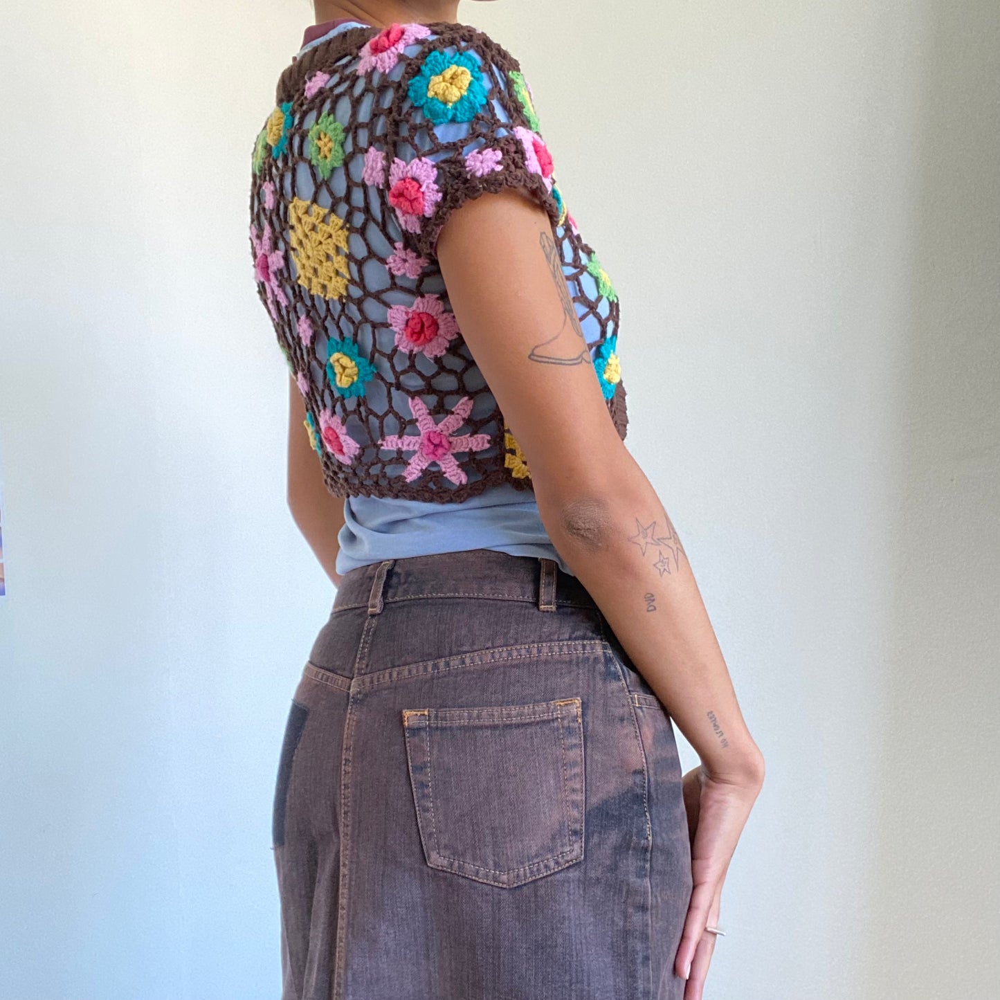 Vintage 90’s Morgan de Toi Fairy Brown Knit Bolero with Flowers (XS)