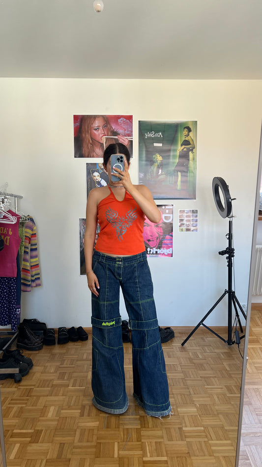 Vintage 90’s Punkyfish Cyber Rave Low Waist Ultra Flared Jeans (38)