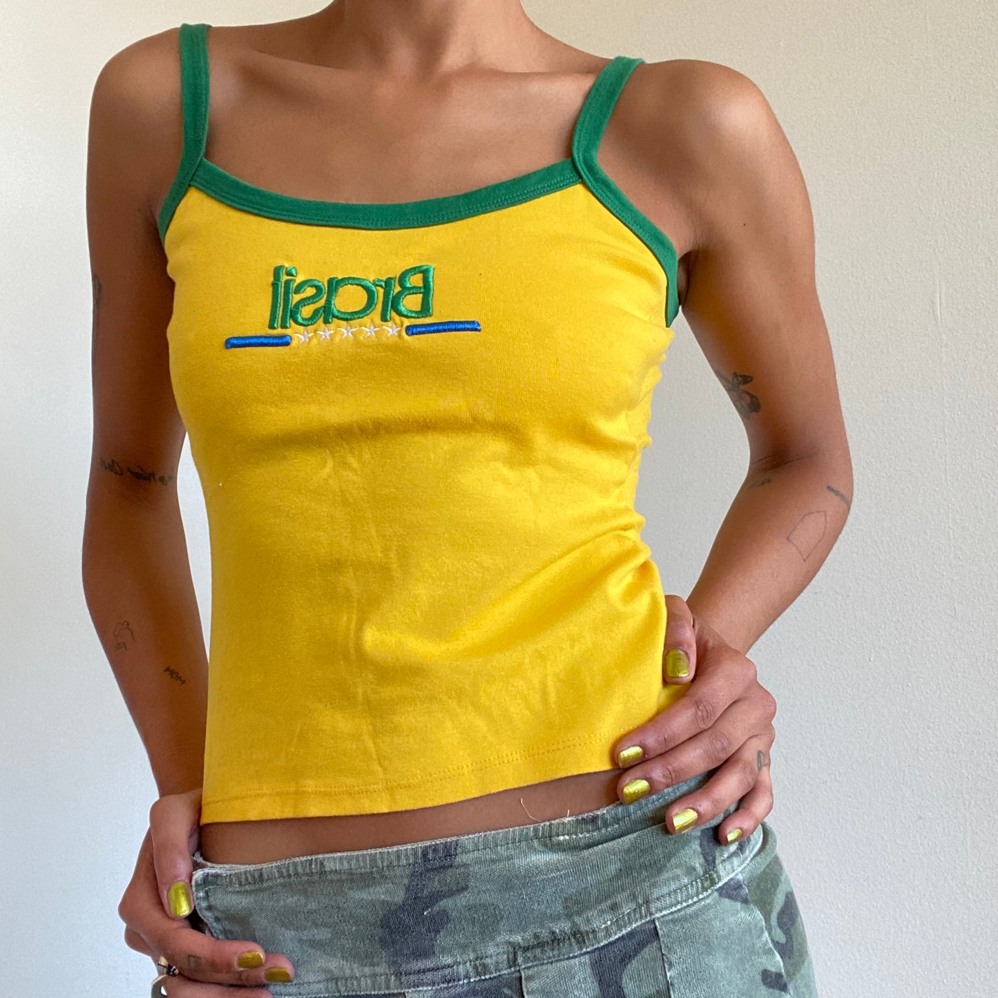 Vintage 90’s Sporty 'Brazil' Country Flag Yellow Cami Top (S/M)