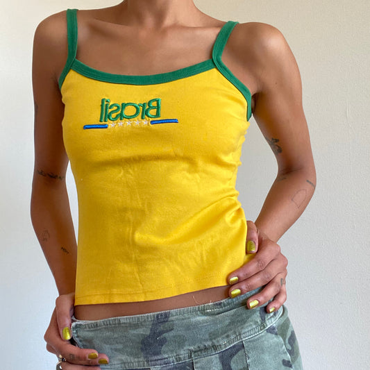 Vintage 90’s Sporty 'Brazil' Country Flag Yellow Cami Top (S/M)