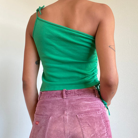 Vintage 90’s Sporty 'Brazil' Flag Green One Shoulder Top with Drawstring (S/M)