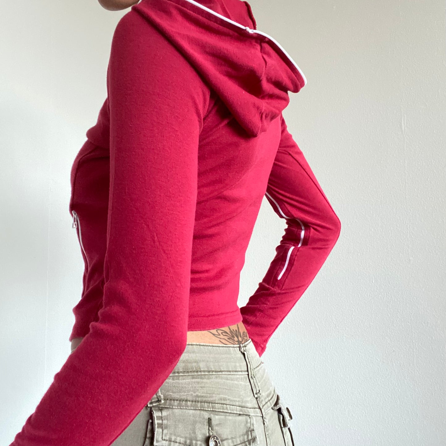 Vintage 90’s Tech Rave Red Asymmetrical Zip Up Hoodie (S)
