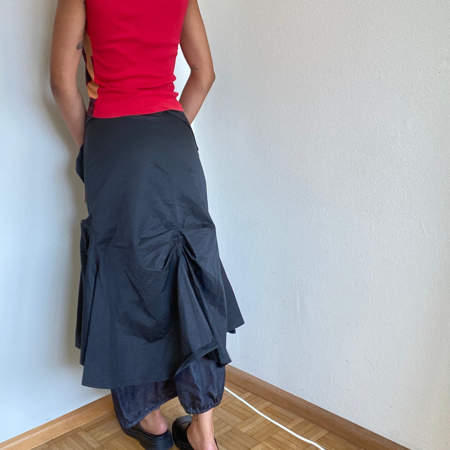 Vintage 90's Mall Goth Black Parachute Cargo Maxi Skirt (S)