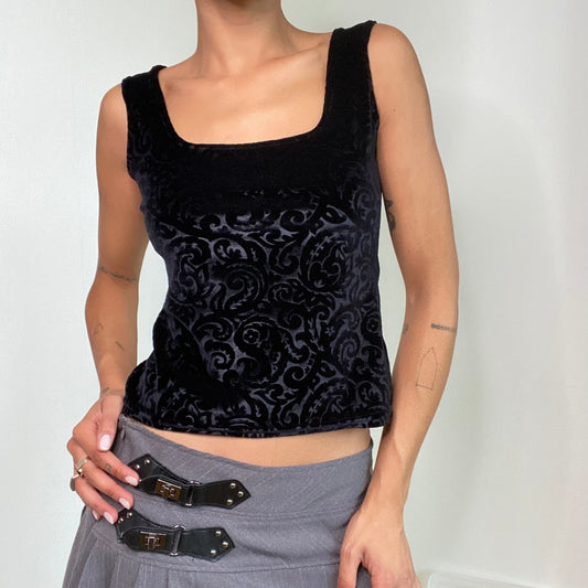 Vintage 90’s Romantic Goth Black Velvet Top with Damask Print (M)