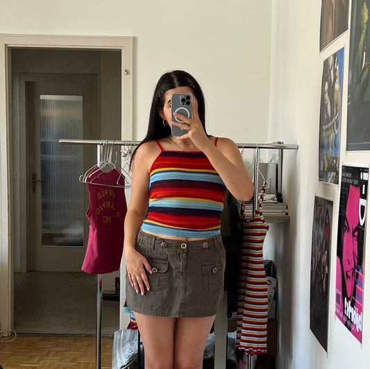 Vintage 90's Techwear Khaki Cargo Mini Skirt with Toggles (S/M)