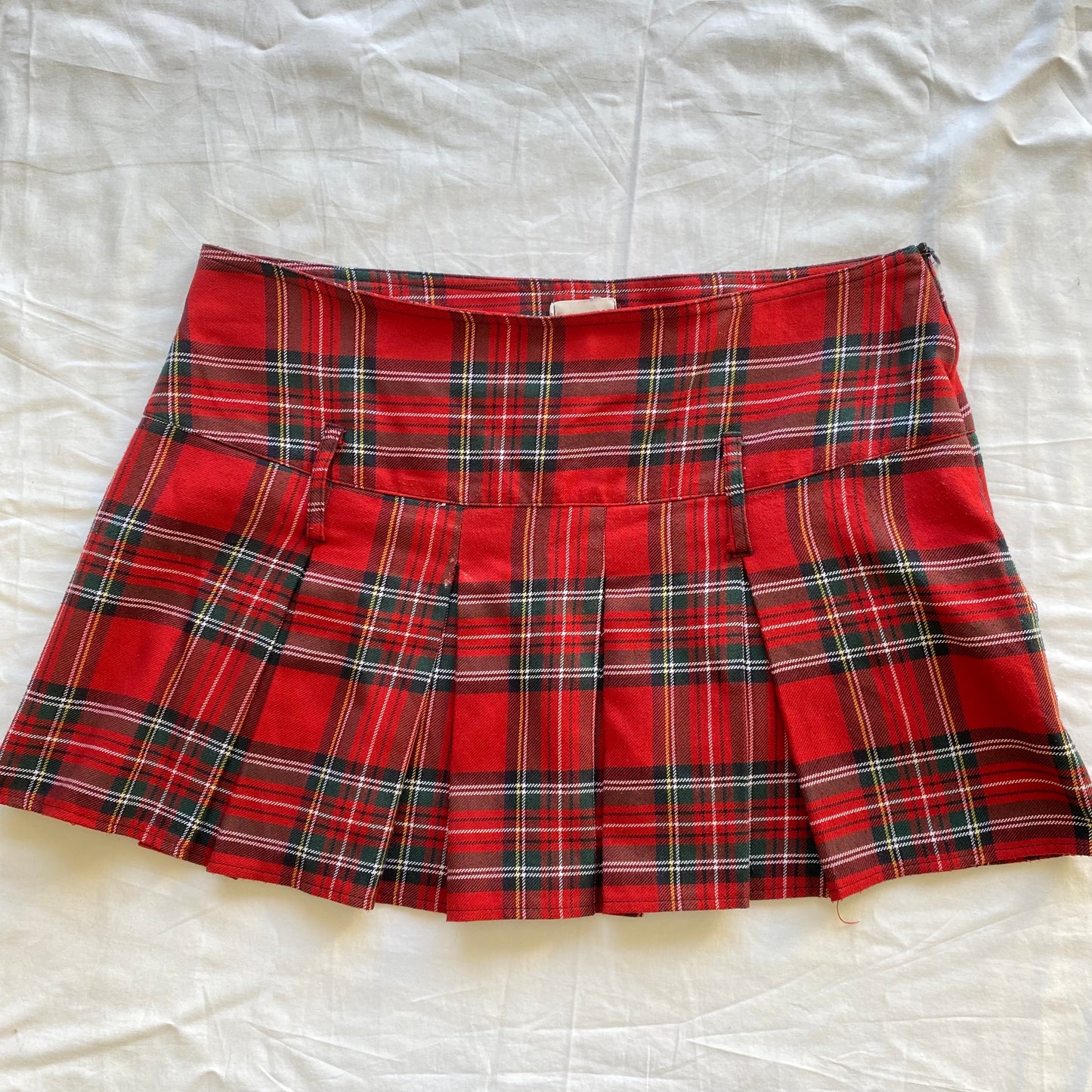 Vintage 90's Punk Red Plaid Pleated Mini Skirt (M)