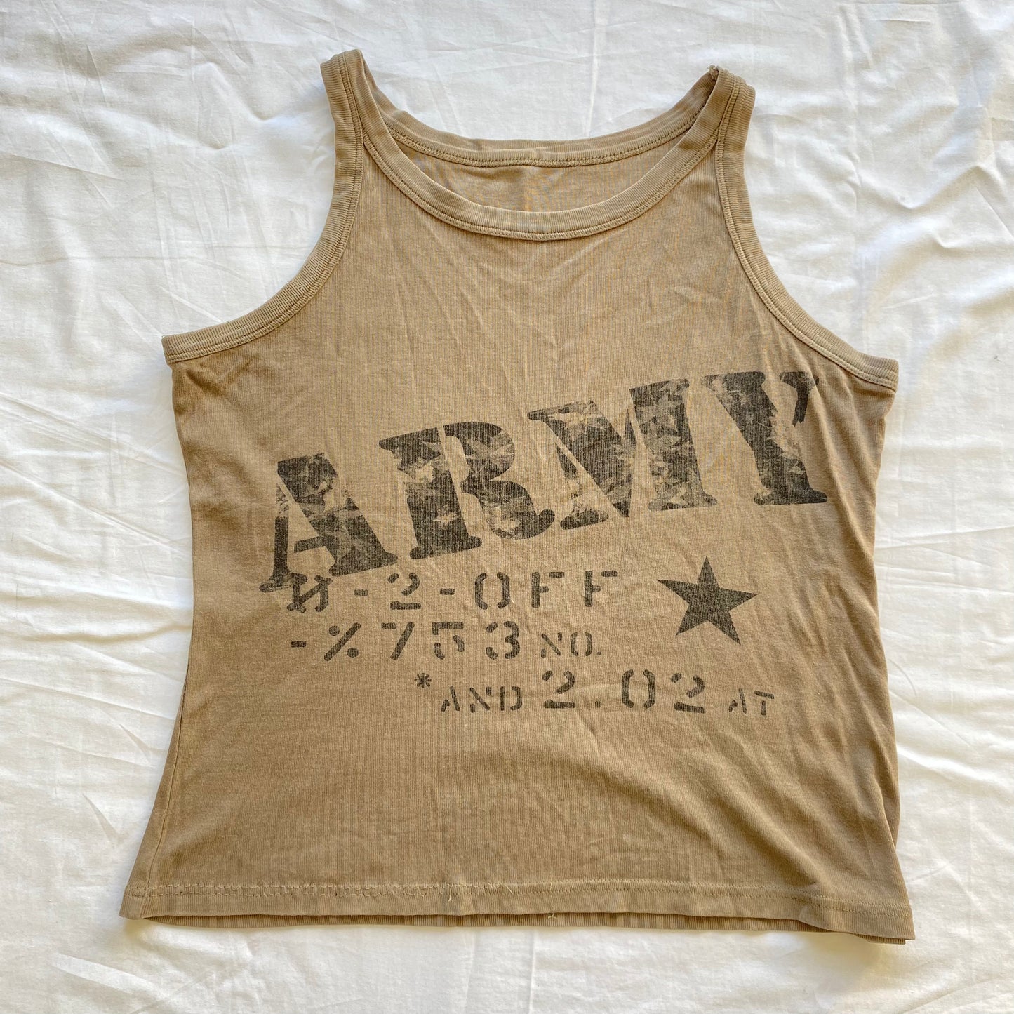 Vintage 90’s Skater Khaki Cami Top with 'Army' Print (M/L)